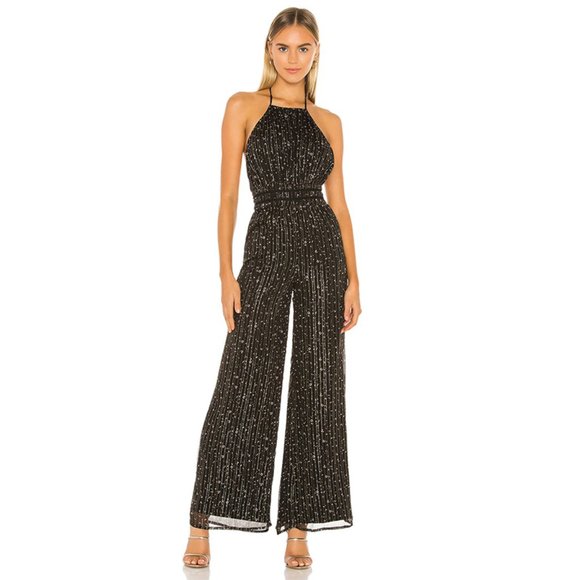 Tularosa Pants - Tularosa Kendall Halter Metallic Thread Jumpsuit